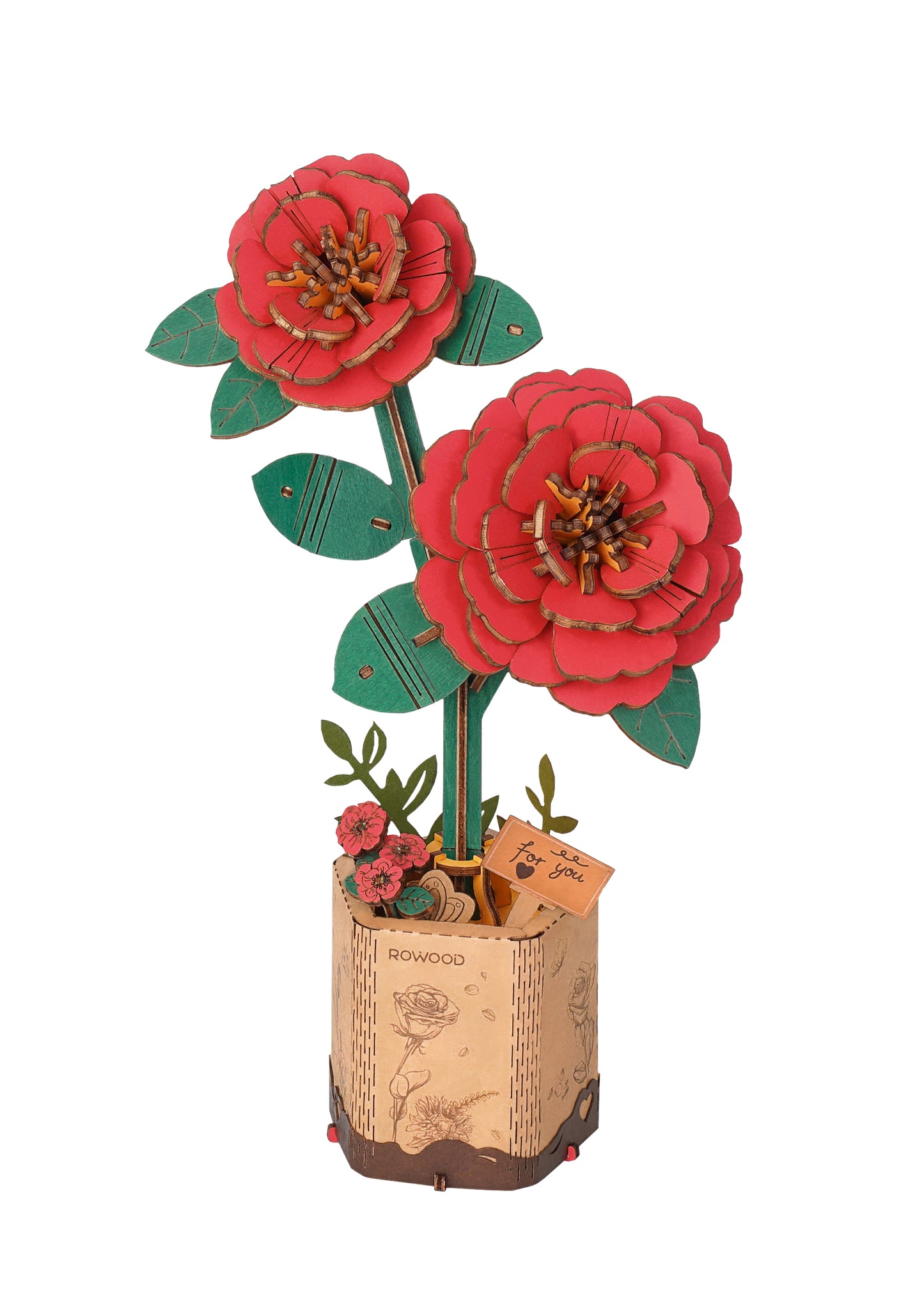 Puzzle con bouquet di fiori in legno Rowood, realizzato a mano, con materiali ecologici, regalo romantico