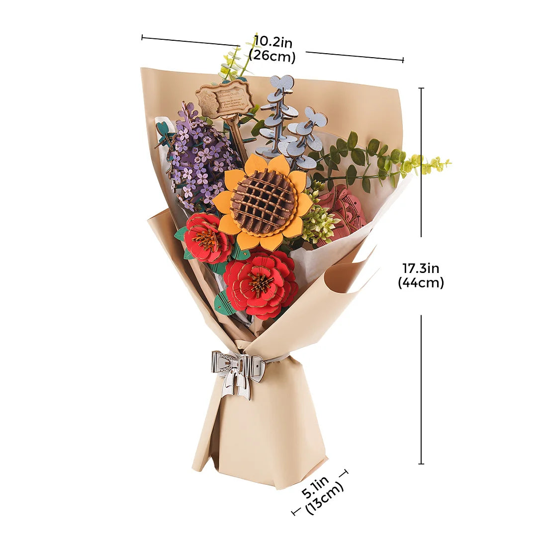 Puzzle con bouquet di fiori in legno Rowood, realizzato a mano, con materiali ecologici, regalo romantico